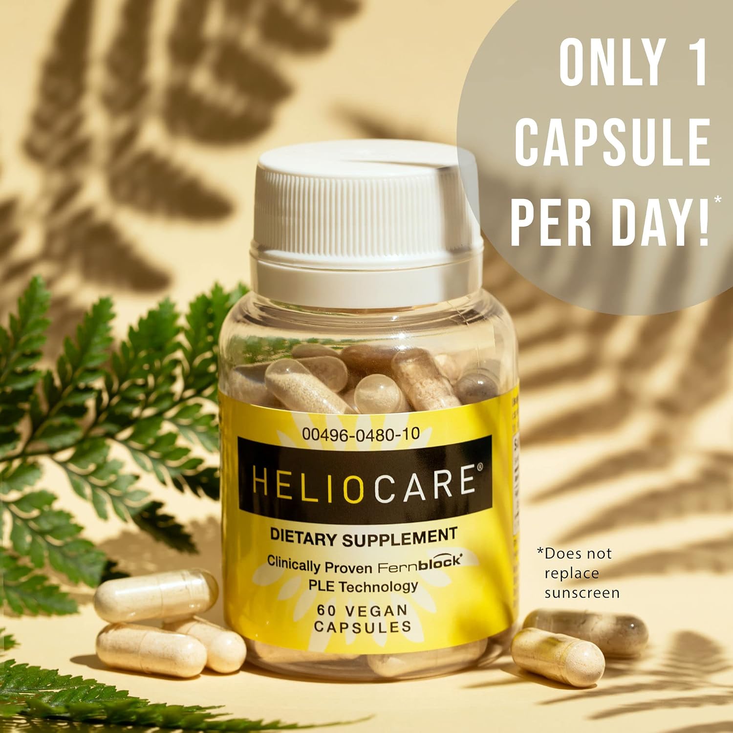 Heliocare Skin Care Dietary Supplement 60 Veggie Capsules : 240mg Polypodium Leucotomos Extract Pills - Antioxidant Rich Formula with Fernblock and PLE Technology