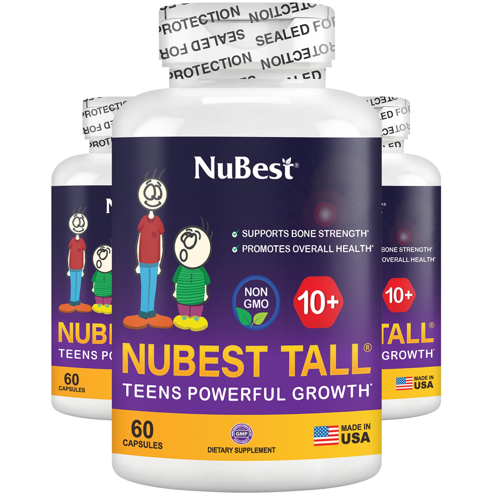 NuBest Tall 10+ Premium Bone Strength Formula, Enhanced Immunity and Overall Health for Age 10+ with Calcium, Vitamin D3, Vitamin K2, and Multivitamins | 60 Capsules | 1 Month Supply