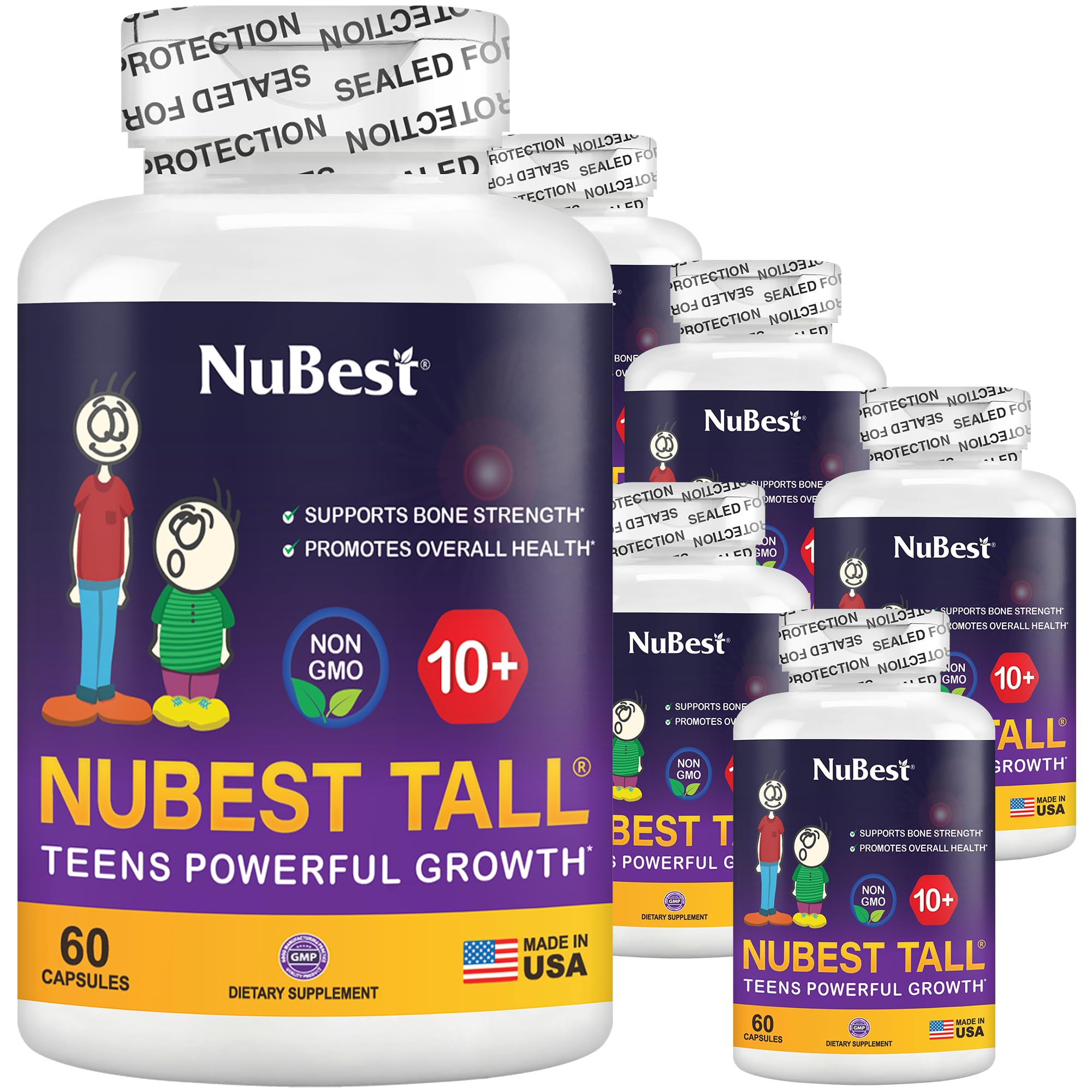NuBest Tall 10+ Premium Bone Strength Formula, Enhanced Immunity and Overall Health for Age 10+ with Calcium, Vitamin D3, Vitamin K2, and Multivitamins | 60 Capsules | 1 Month Supply