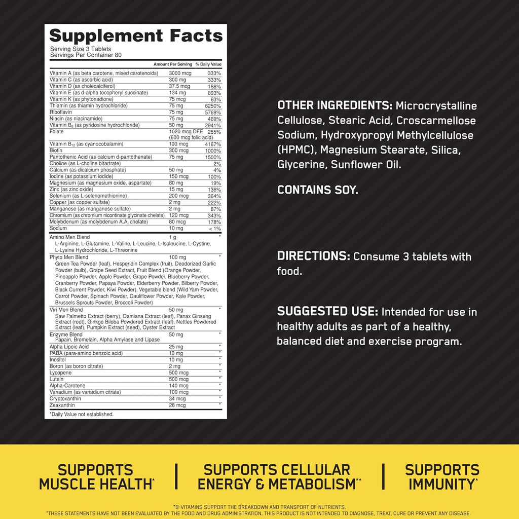 Men’s Daily Multivitamin with Amino Acids & Immune Support –  Optimum Nutrition Opti-Men