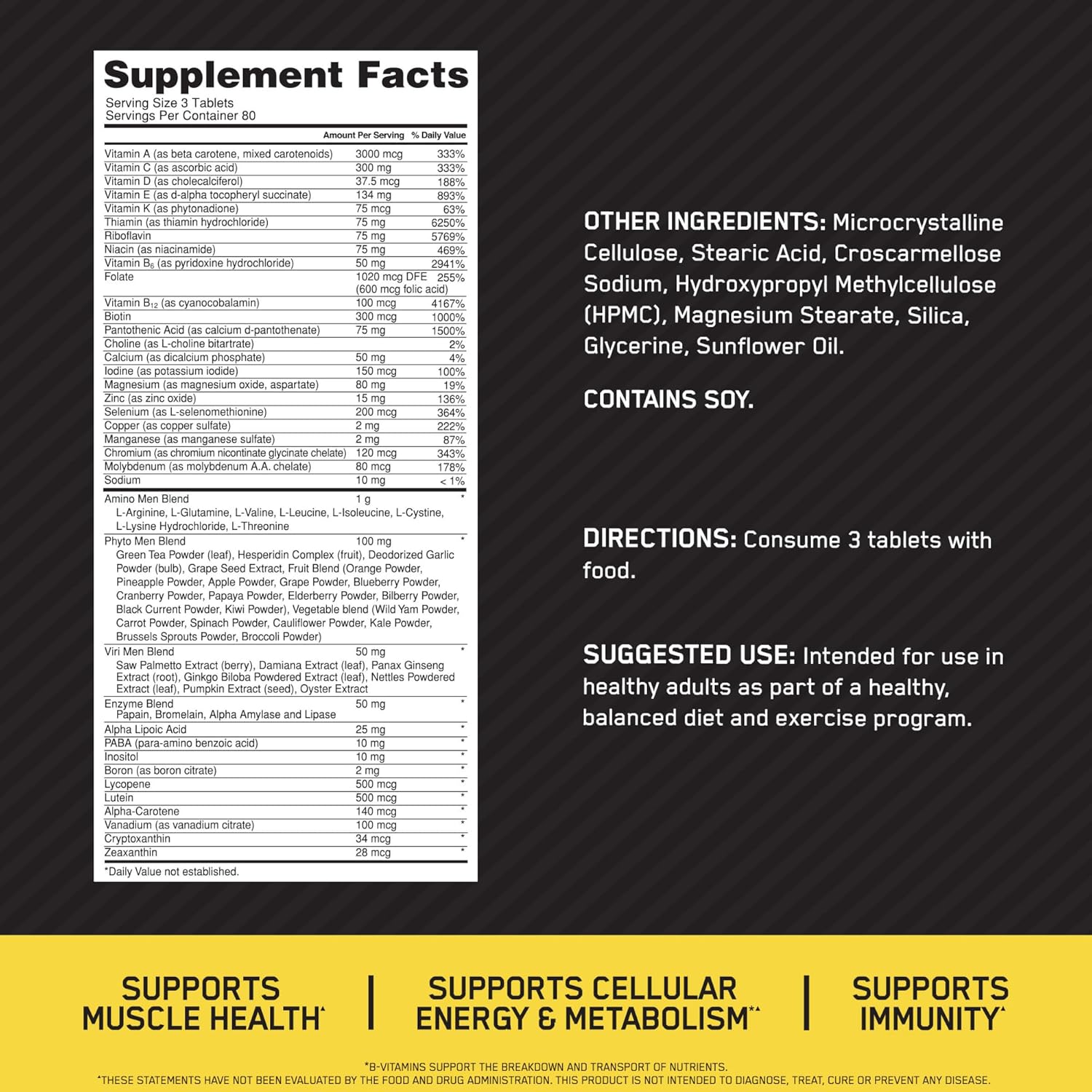 Men’s Daily Multivitamin with Amino Acids & Immune Support –  Optimum Nutrition Opti-Men