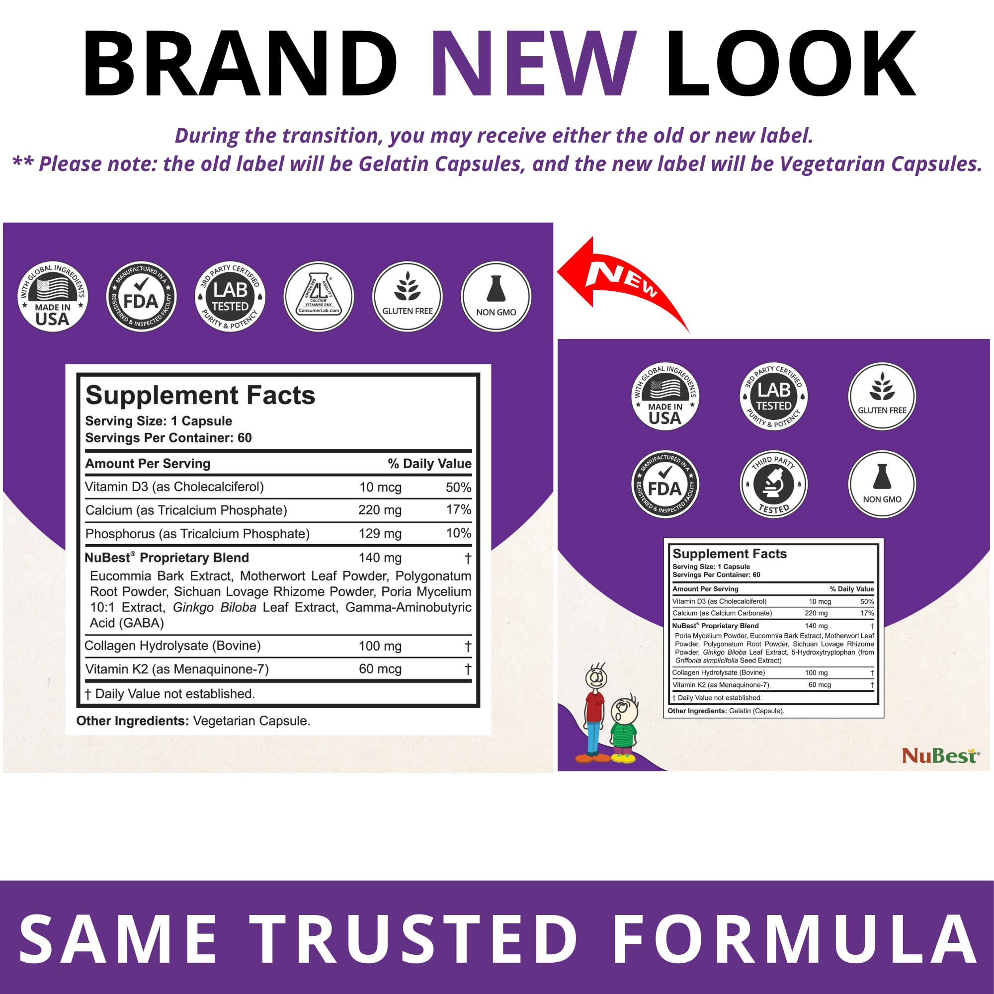 NuBest Tall 10+ Premium Bone Strength Formula, Enhanced Immunity and Overall Health for Age 10+ with Calcium, Vitamin D3, Vitamin K2, and Multivitamins | 60 Capsules | 1 Month Supply