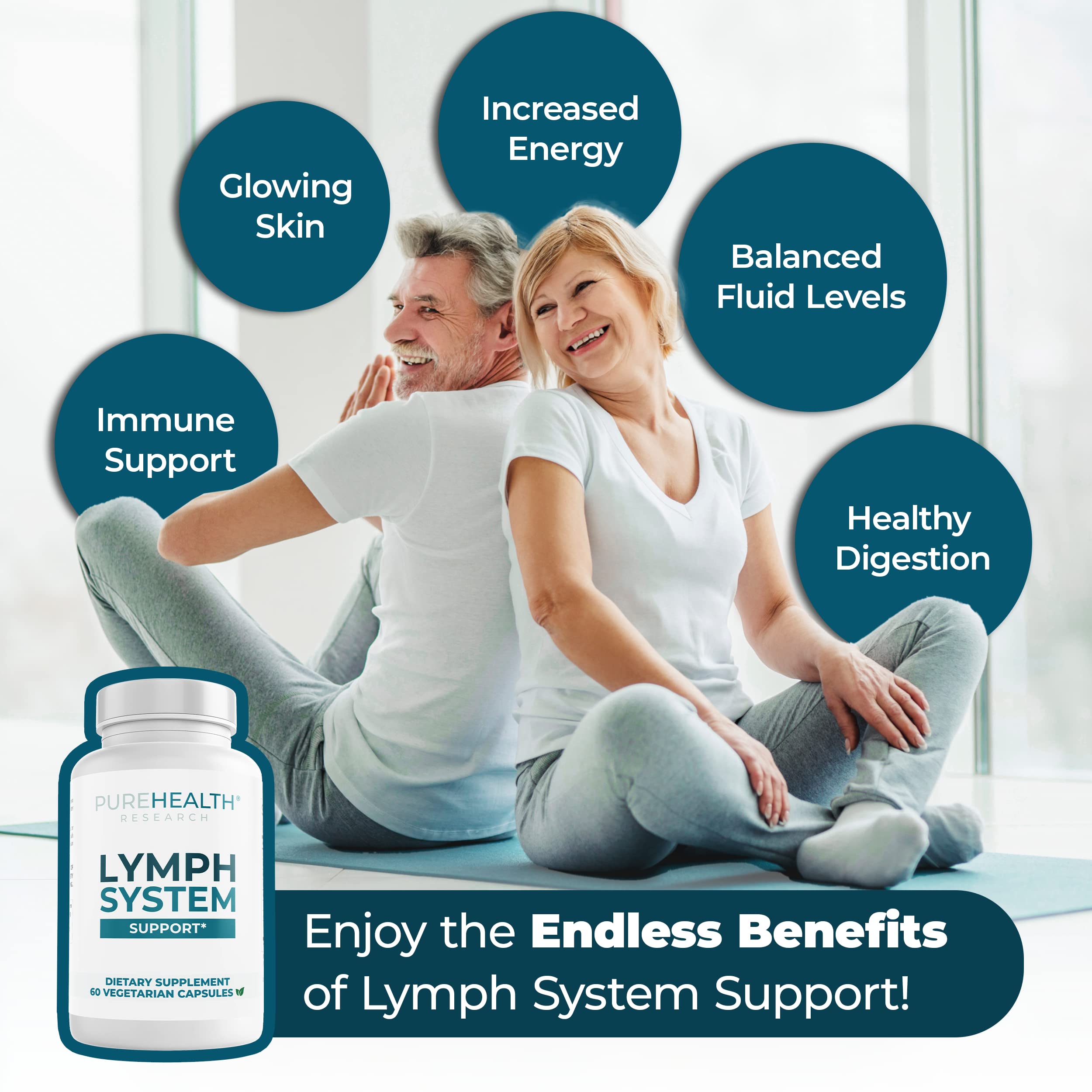 PUREHEALTH RESEARCH Lymph System Support Supplement - Lymphatic Drainage Supplement with Dandelion Extract, Cleavers, Burdock Powder - Reduce Swelling and Cleanse Lymph - 1 Bottle