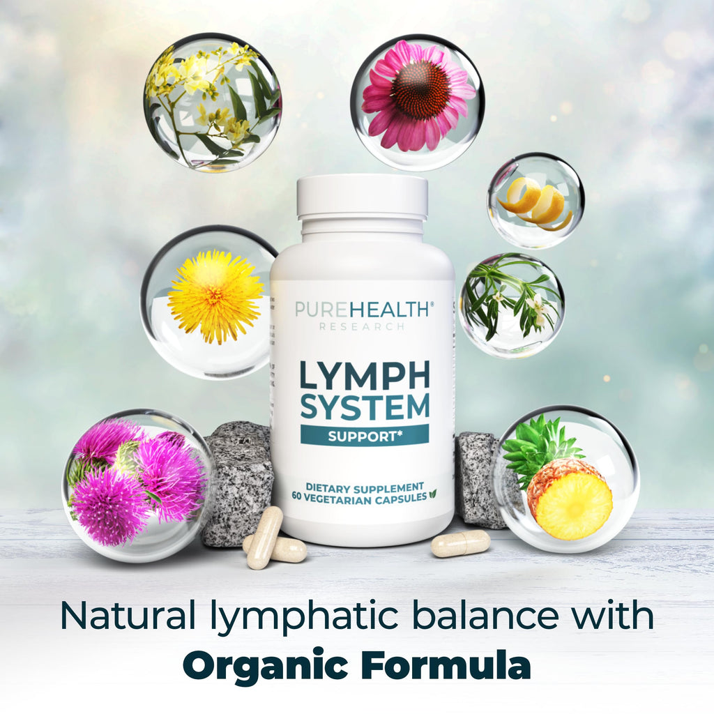 PUREHEALTH RESEARCH Lymph System Support Supplement - Lymphatic Drainage Supplement with Dandelion Extract, Cleavers, Burdock Powder - Reduce Swelling and Cleanse Lymph - 1 Bottle
