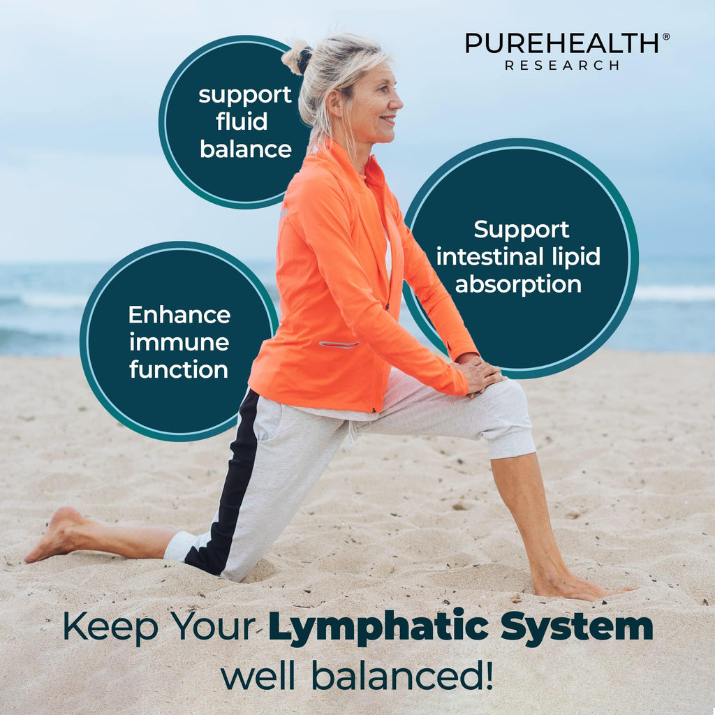 PUREHEALTH RESEARCH Lymph System Support Supplement - Lymphatic Drainage Supplement with Dandelion Extract, Cleavers, Burdock Powder - Reduce Swelling and Cleanse Lymph - 1 Bottle