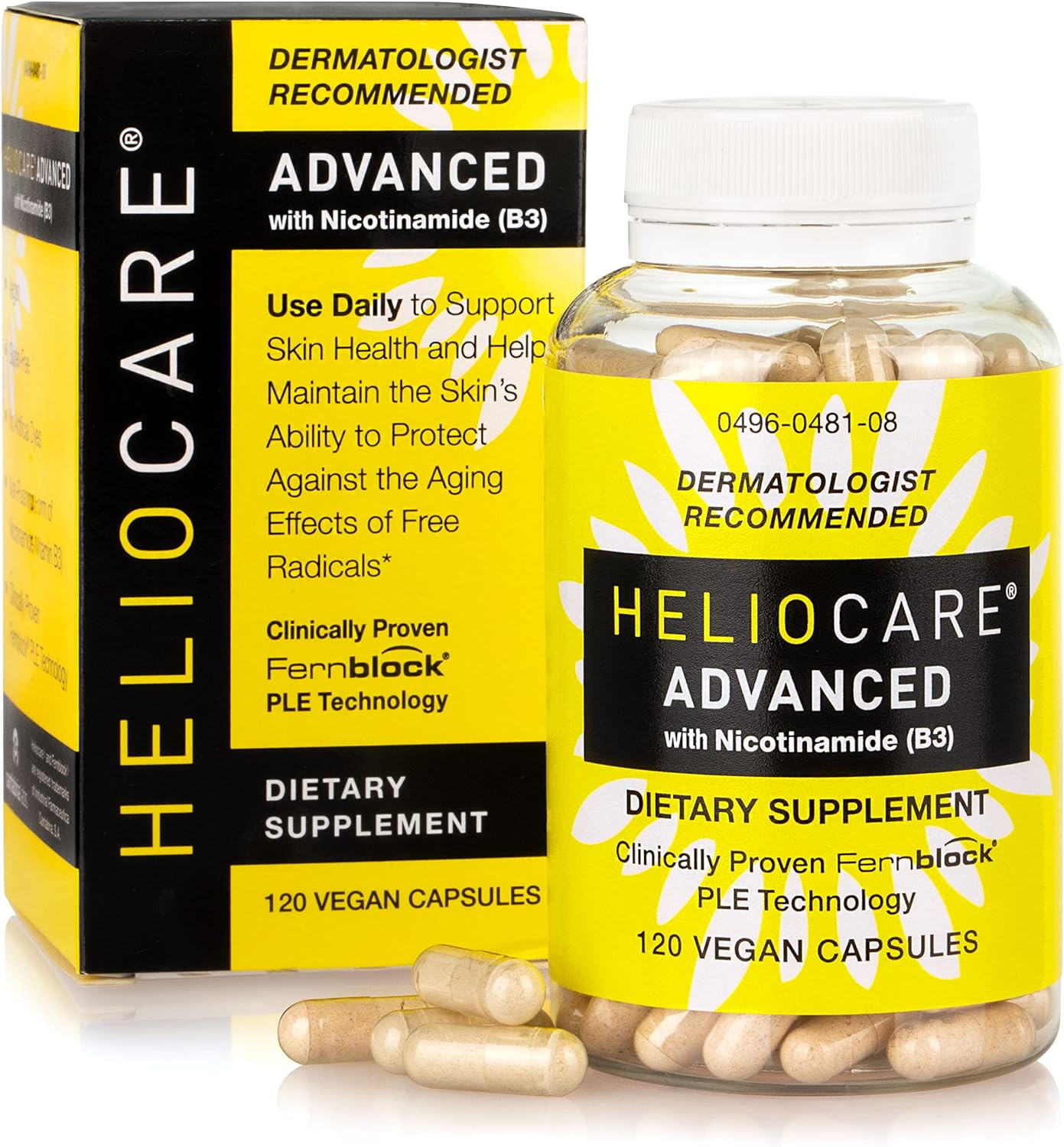 Heliocare Advanced Niacin B3 : Fernblock PLE Extract 240mg Per Serving - Supports Skin Cell Health W/Antioxidant Rich Vitamin B3 Niacin 500 mg - 120 Vegan Capsules