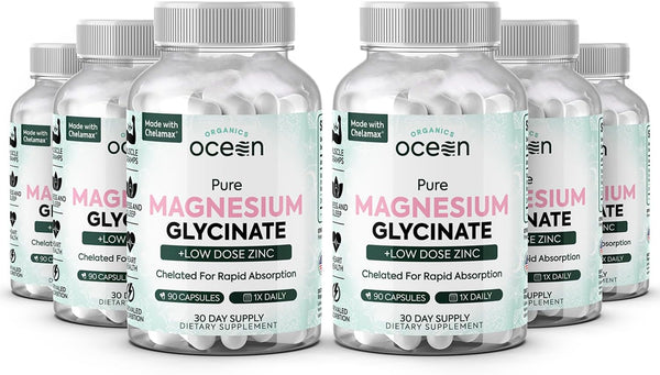 Pure Magnesium Glycinate with Zinc - Maximum Strength Chelated Magnesium Supplement for Women and Men 90 Capsule