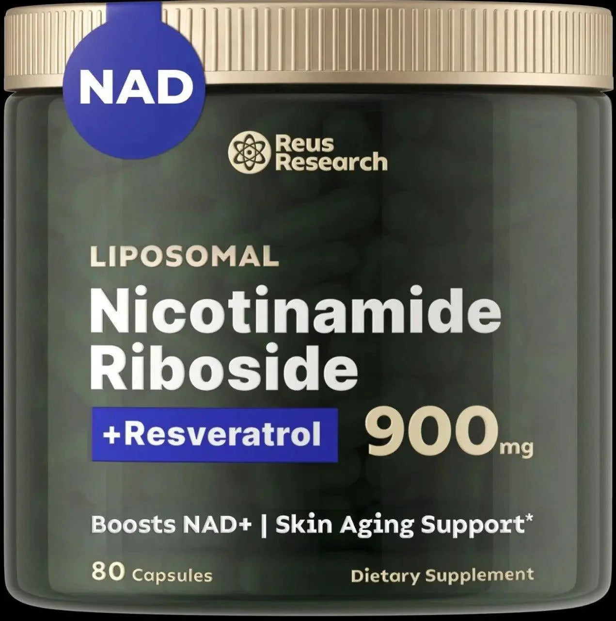 NAD+ Supplement – 900mg Liposomal Nicotinamide Riboside with Resveratrol & Quercetin – 80 Capsules