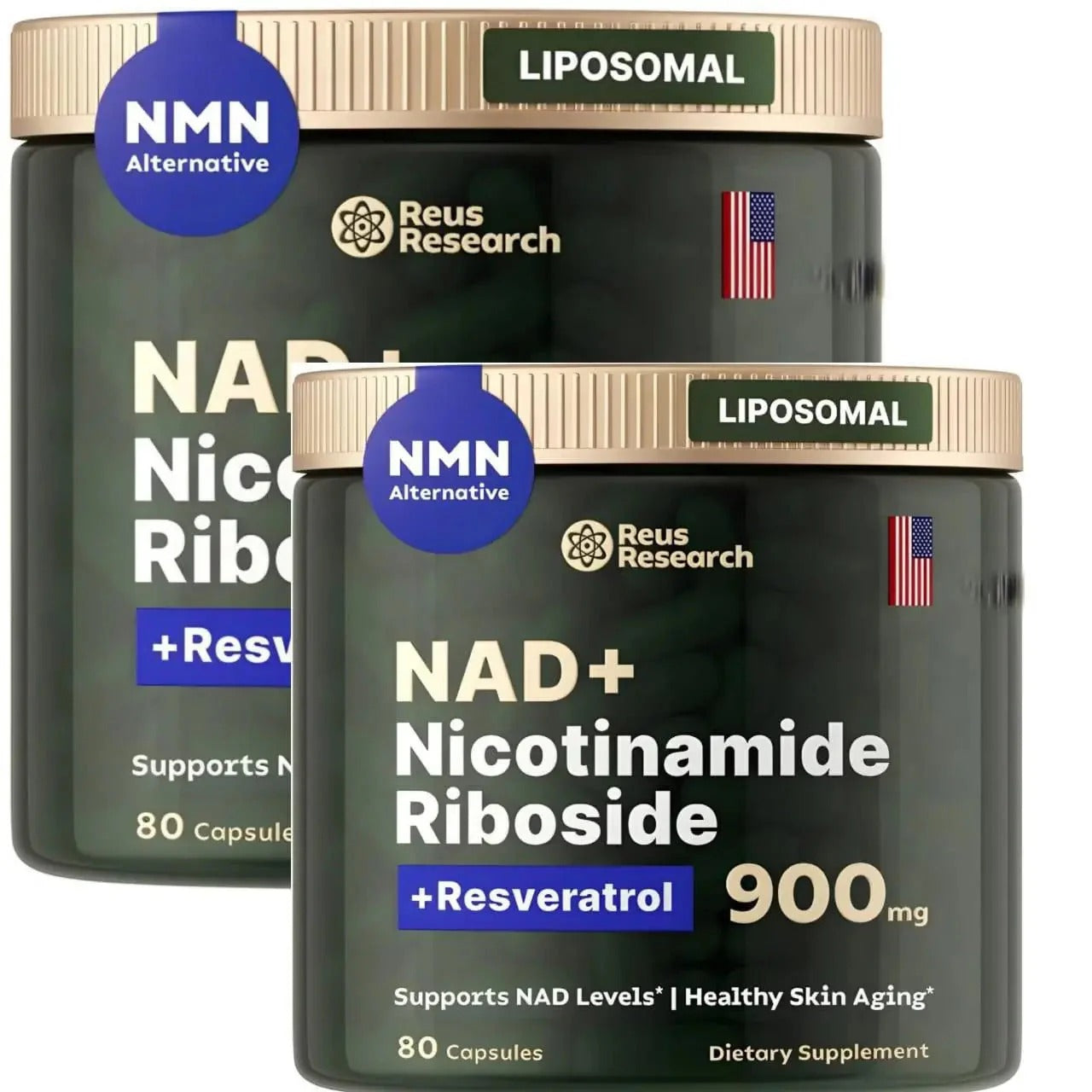 NAD+ Supplement – 900mg Liposomal Nicotinamide Riboside with Resveratrol & Quercetin – 80 Capsules
