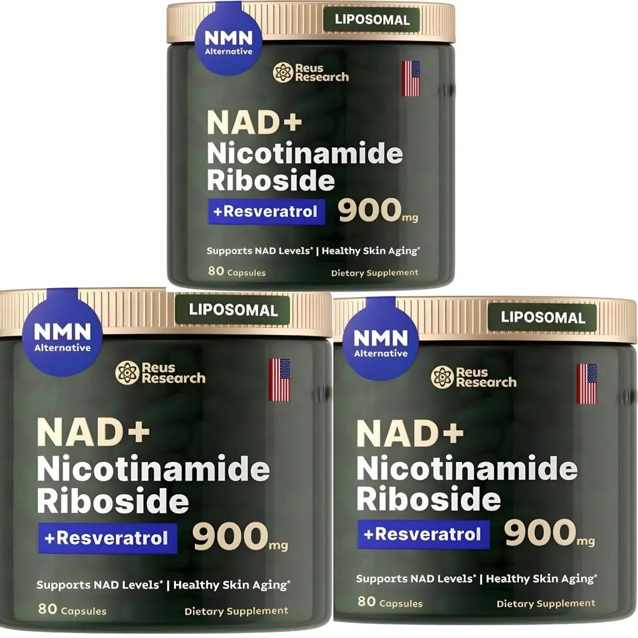 NAD+ Supplement – 900mg Liposomal Nicotinamide Riboside with Resveratrol & Quercetin – 80 Capsules